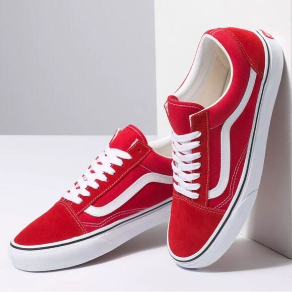 VANS M8 W9.5 Unisex Old Skool Racing Red True White Suede Canvas Leather Sneaks - Picture 2 of 4